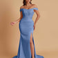 Elegant Soft Satin Mermaid Off Shoulder Side Slit Floor-Length Mermaid Bridesmaid Dresses