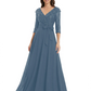 Chiffon Mother of the Bride Dress with Sequin V-Neck and Elegant Bow Sash