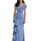 Elegant Mother of Bride Dress Formal Gowns Mermaid Ruffle Floor Length Asymmetric Neckline