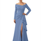Elegant Mother of the Groom Dress Cascading Ruffle Satin Gown with High Slit Long Sleeves