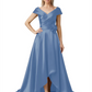 Off Shoulder Mother of the Bride Dress High-Low Satin Gown with Portrait Neckline