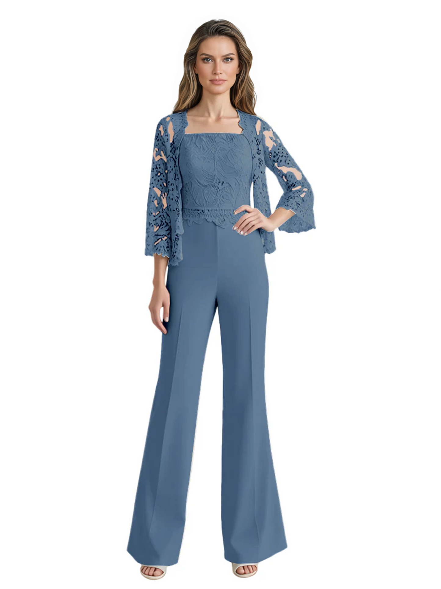 Mother of the Bride Jumpsuit with Lace Jacket 3/4 Sleeve Formal Pant Suit