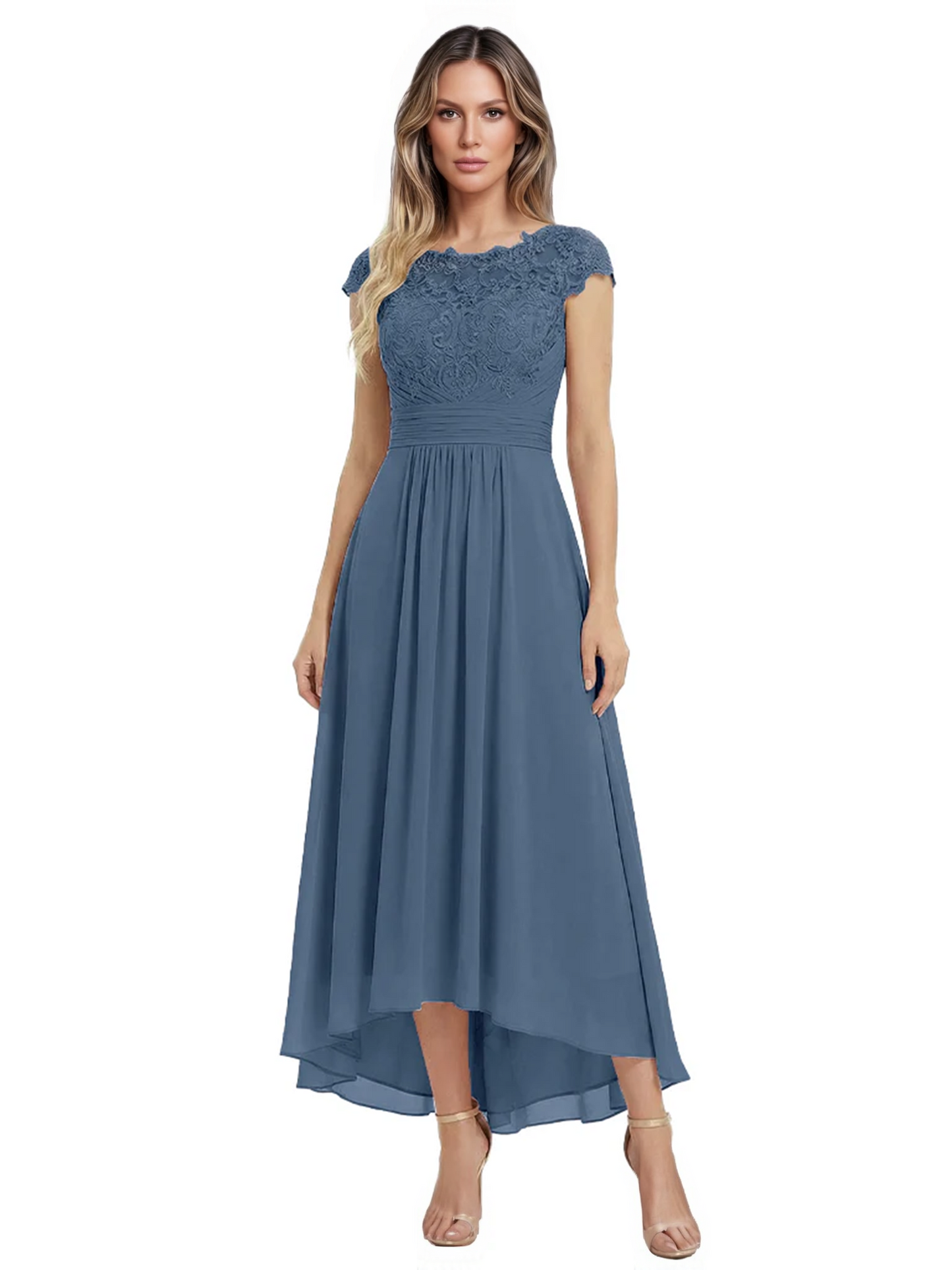 Elegant Evening Gown Trending 2026 Styles with Cap Sleeves High-Low Skirt