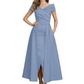 Formal Floor-Length Mother of the Bride Gown Satin Maxi Dress with Slit Off Shoulder