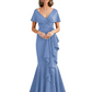 Satin Mother of the Bride Dress with Cascading Ruffles and Mermaid Tail V-Neck