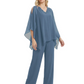 V-Neck Chiffon Mother of the Brides Dresses Plus Size Jacket Suits Wedding