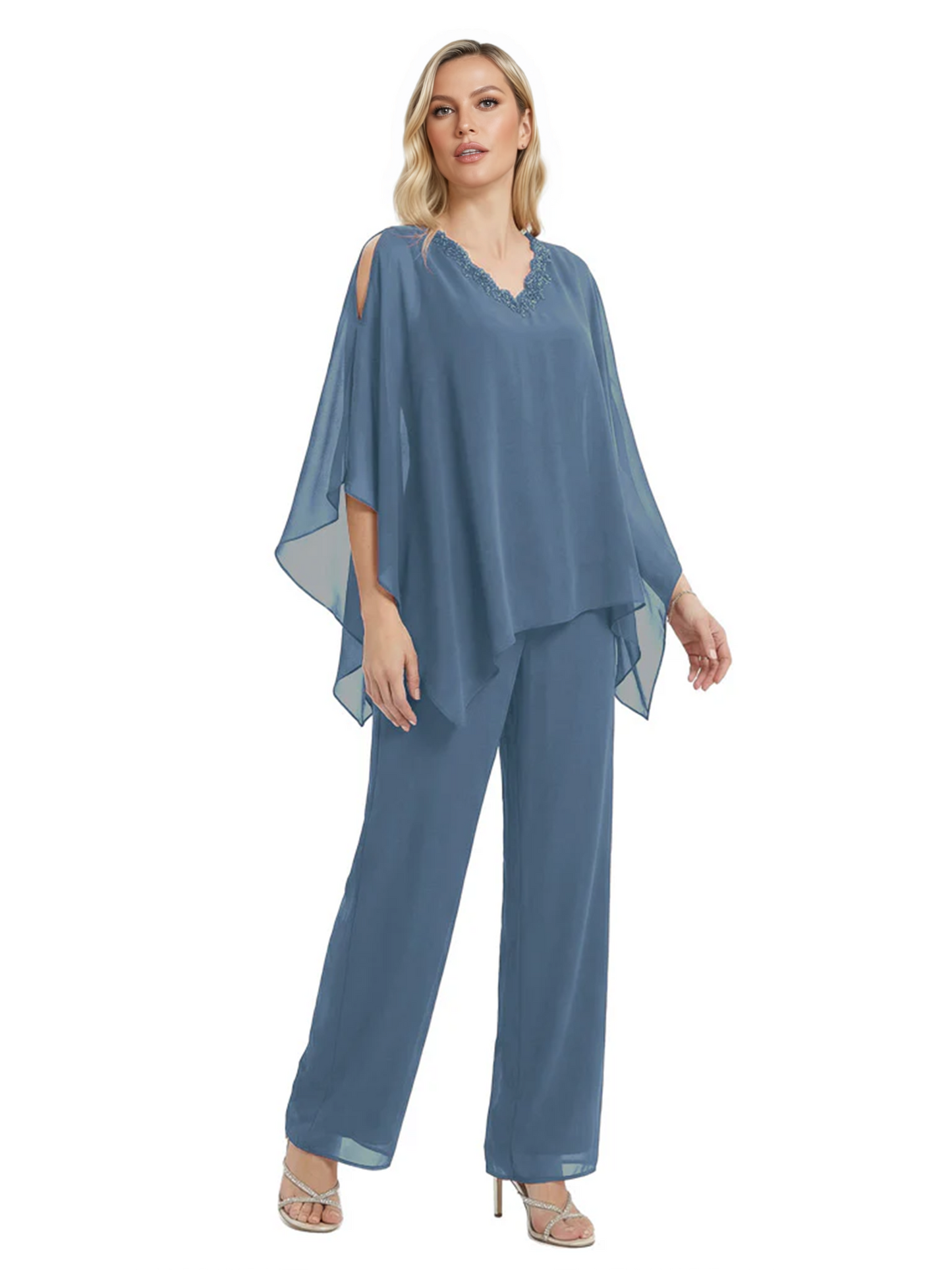 V-Neck Chiffon Mother of the Brides Dresses Plus Size Jacket Suits Wedding