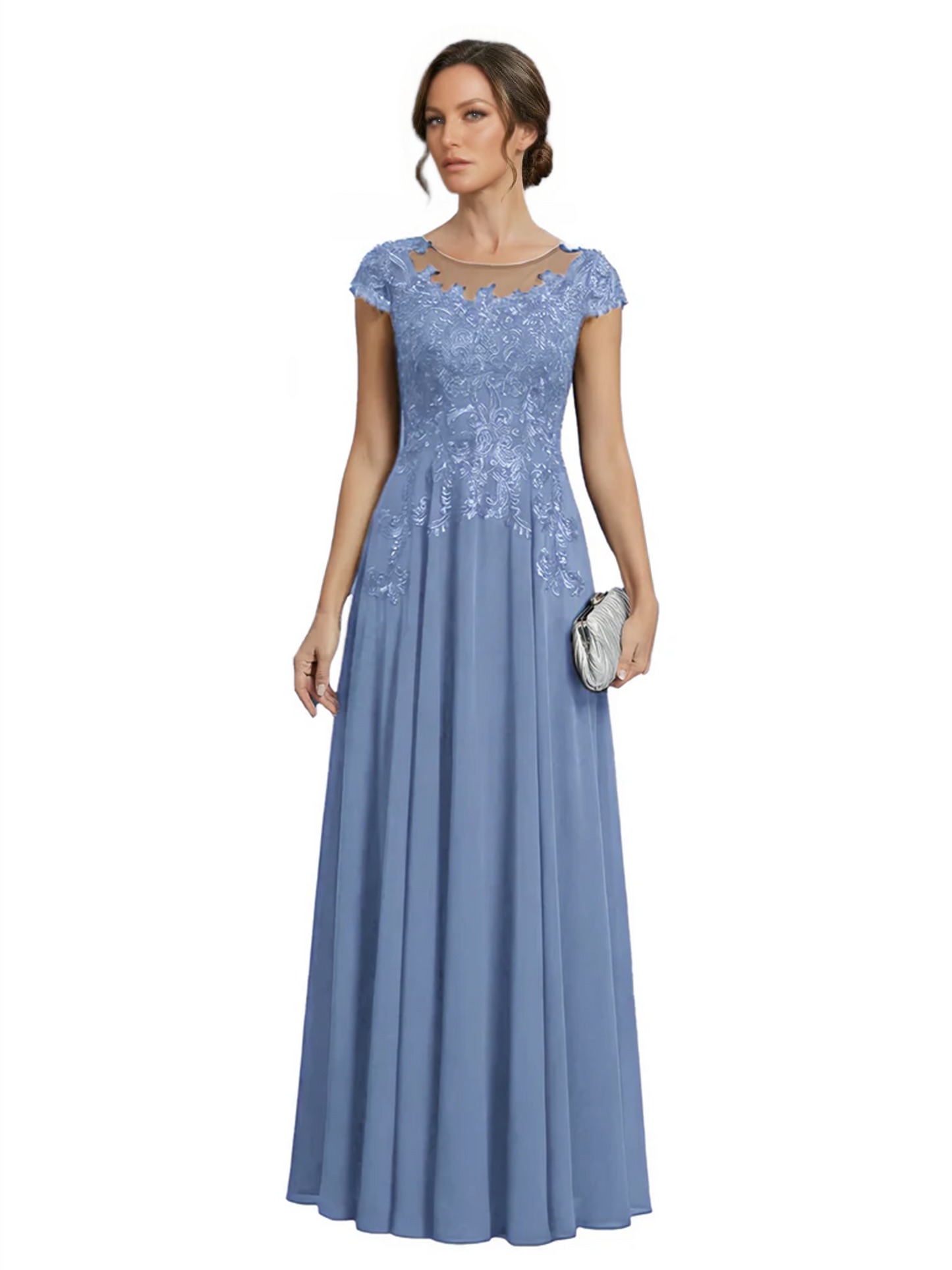 Chic Long A-Line Chiffon Mother of the Brides Dresses Sequin Mom Outfits For Wedding