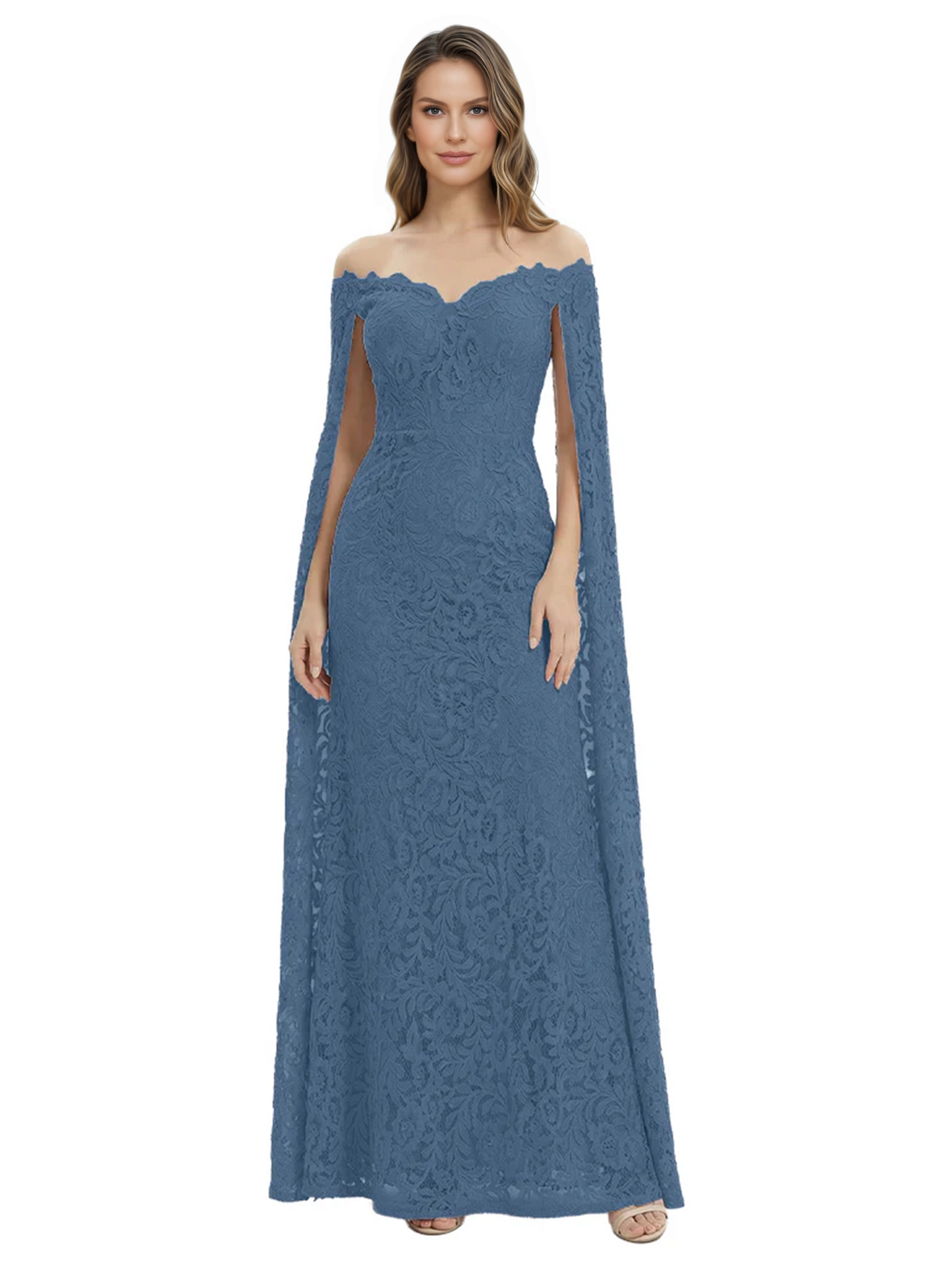 Elegant Mother of the Groom Gown Floral Lace Embroidered Formal Dress with Cape