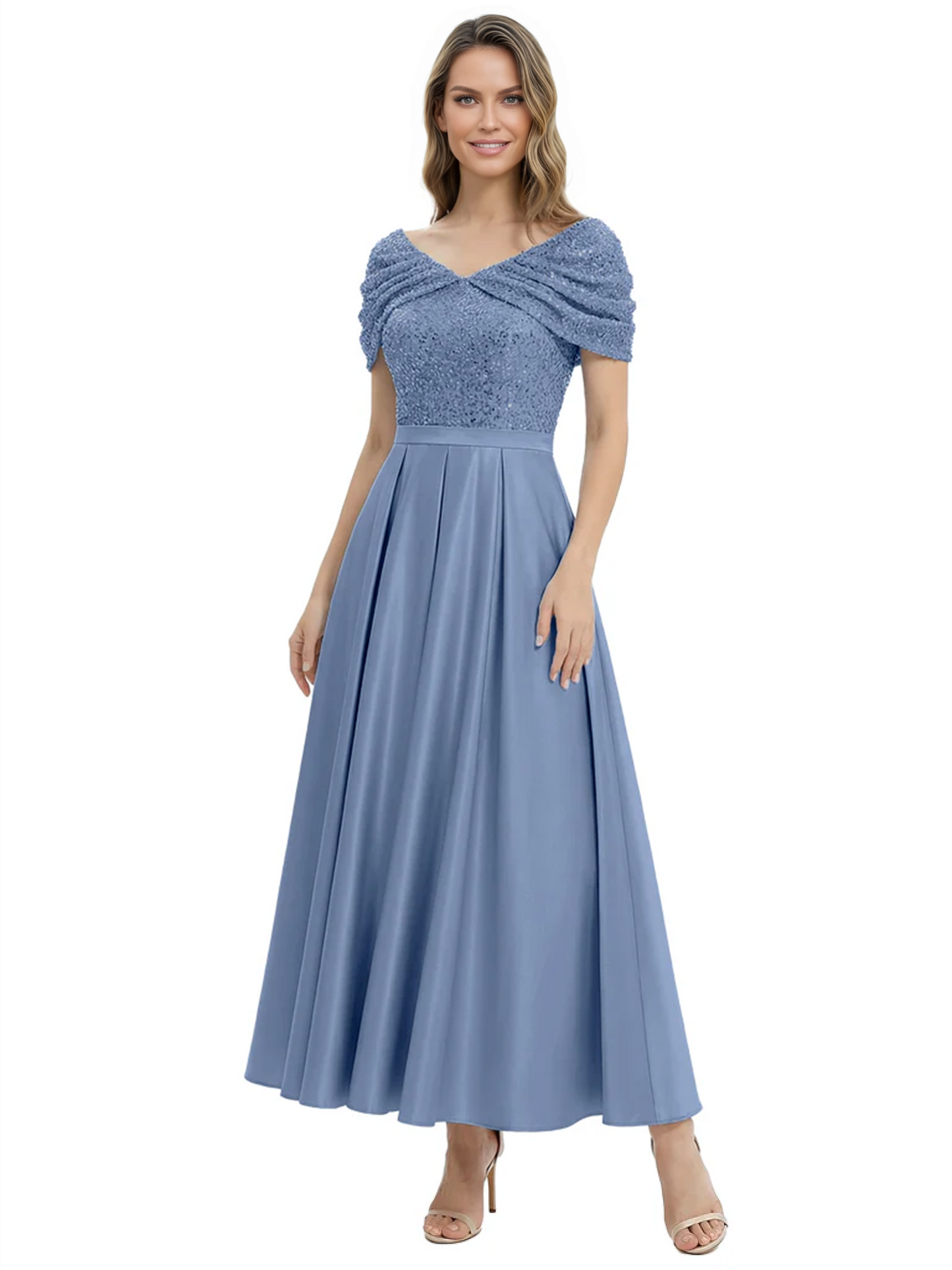 Luxury Formal Dress Sparkling Sequin Top Mother of Bride Dress Silk Satin A-Line Gowns