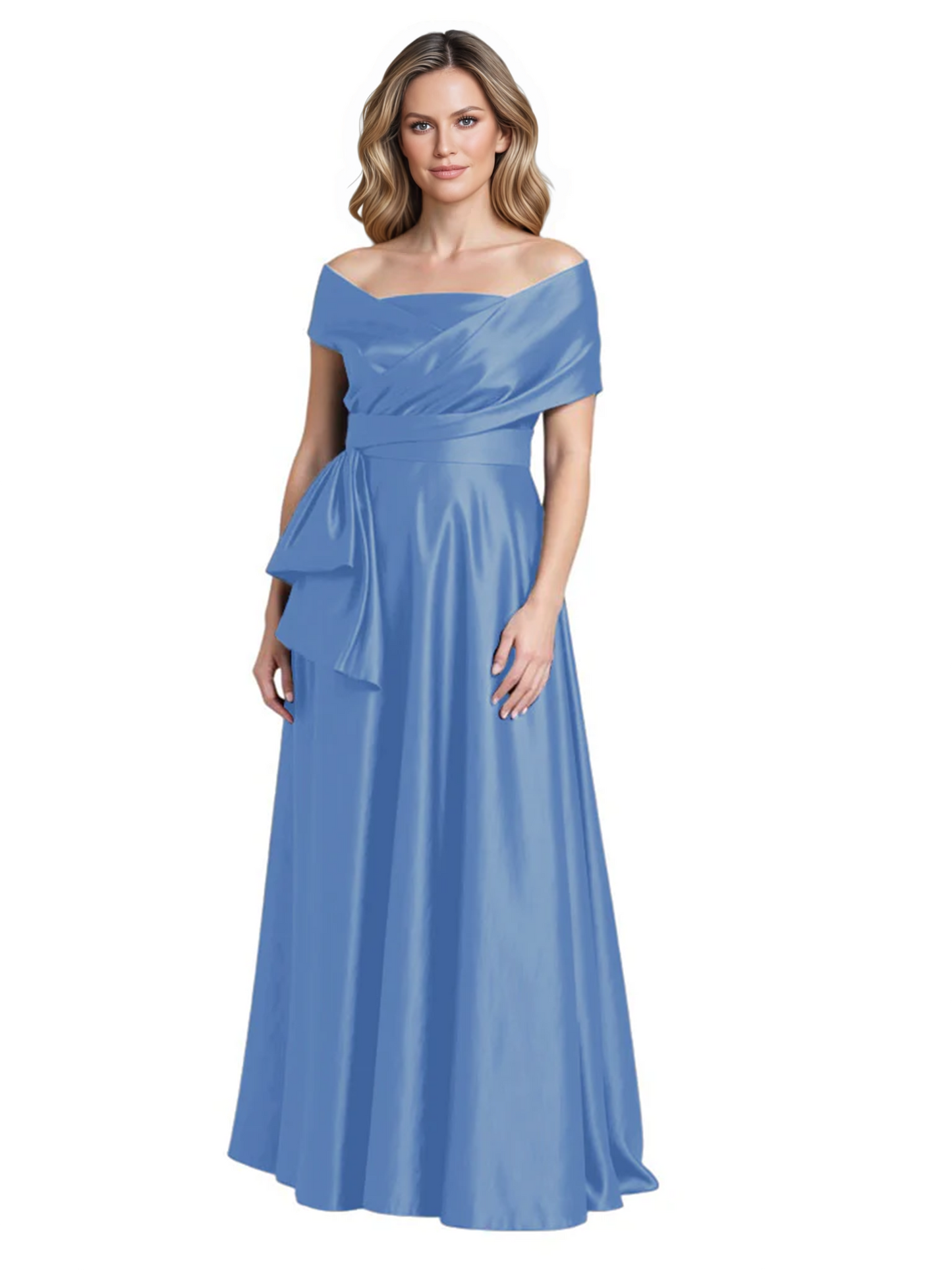Formal Floor-Length Mother of the Bride Gown Sleeveless Satin Maxi Dress with Drape