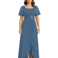 Formal High-Low Mother of the Bride Gown Sleeved Chiffon Maxi Dress Ruched Waist