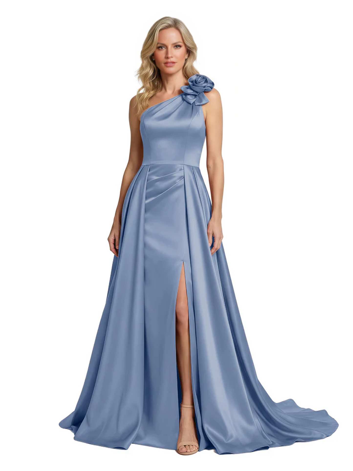 One Shoulder Sleeveless Mother of the Brides Dresses Floor Length Slit With Train