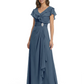 Elegant Mother of the Groom Dress Cascading Ruffle Chiffon Formal Gown Rhinestone