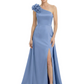 One Shoulder Mother of the Bride Dress with 3D Floral Detail Formal Dress A-Line Gowns with Slit