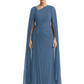 Elegant Asymmetric Neck Long A-Line Chiffon Mother of the Brides Dresses Mom Outfit with Cape