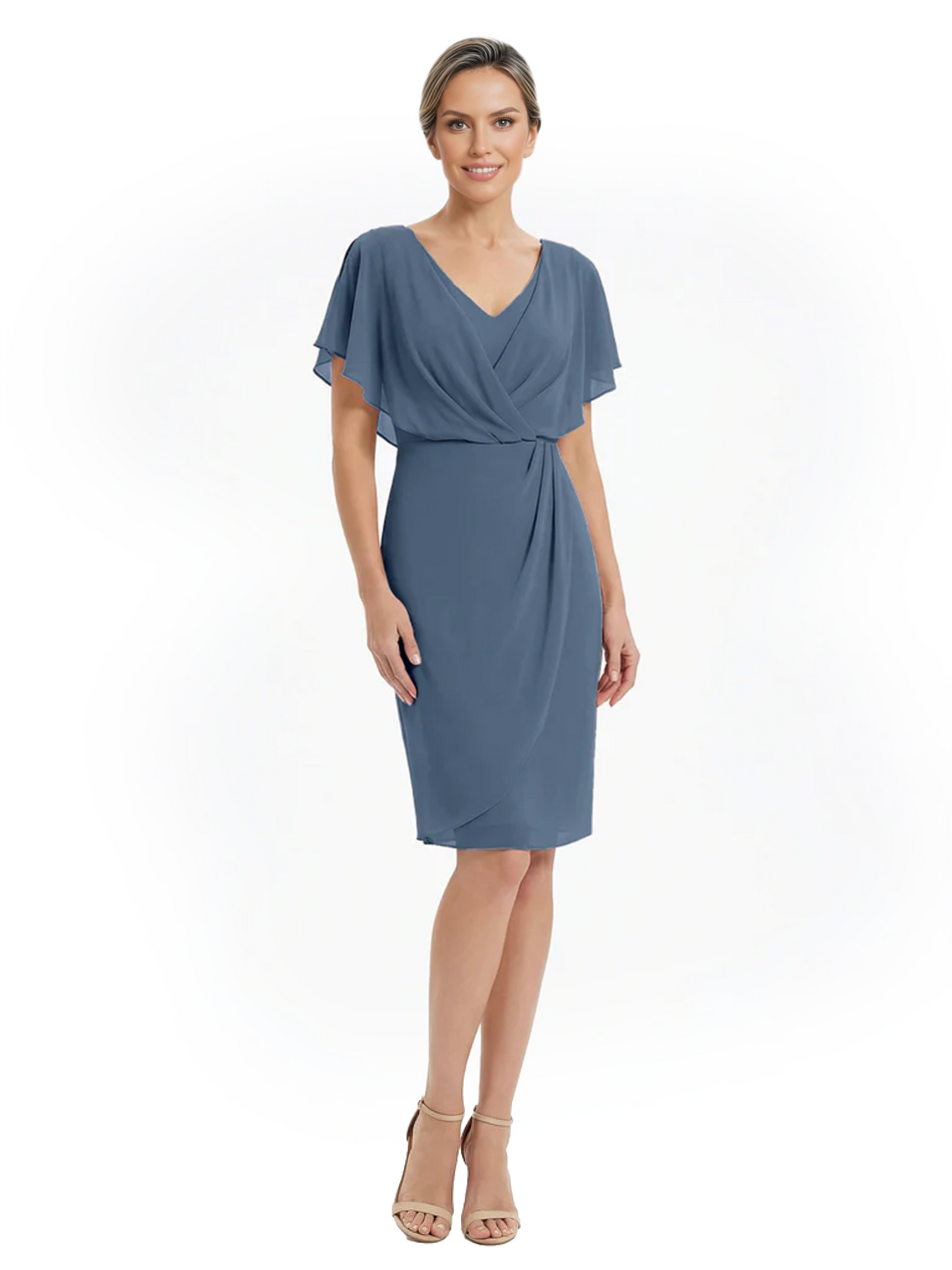 Chic Knee-Length Mother of Bride Formal Dress Slimming Chiffon Styles for Wedding Guest