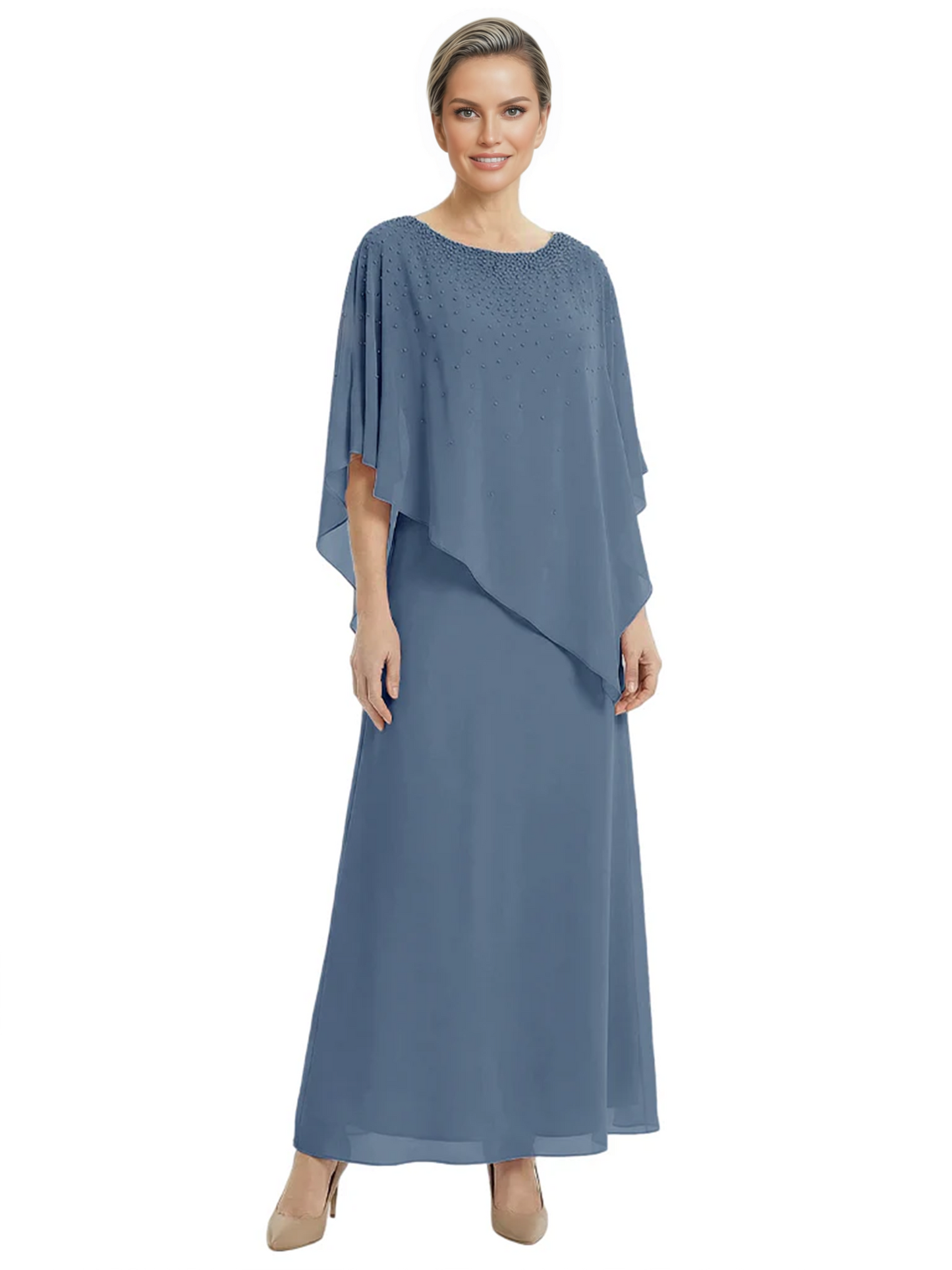 Elegant Mother of Bride Dresses Evening Gowns Trending 2026 Styles with Asymmetric Cape