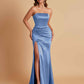 Elegant Soft Satin Strapless Split Side Mermaid Bridesmaid Dresses