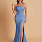 Sexy Soft Satin Mermaid Spaghetti Straps Side Slit Floor-Length Bridesmaid Dresses
