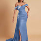 Elegant Soft Satin Mermaid Off Shoulder Floor-Length Mermaid Bridesmaid Dresses