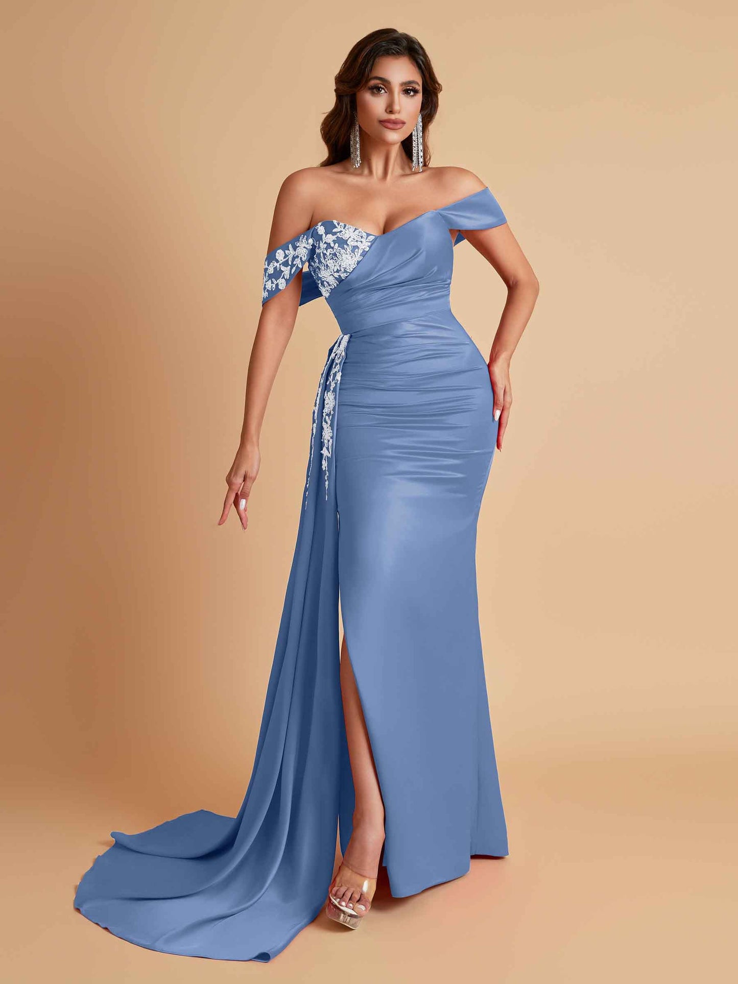 Elegant Soft Satin Mermaid Off Shoulder Floor-Length Mermaid Bridesmaid Dresses