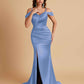 Sexy Soft Satin Mermaid Off Shoulder Side Slit Floor-Length Mermaid Bridesmaid Dresses