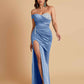Sexy Soft Satin Mermaid One Shoulder Side Slit Floor-Length Mermaid Bridesmaid Dresses