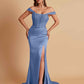Sexy Soft Satin V-neck Off-the-shoulder Strapless Side-Slit Mermaid Bridesmaid Dresses