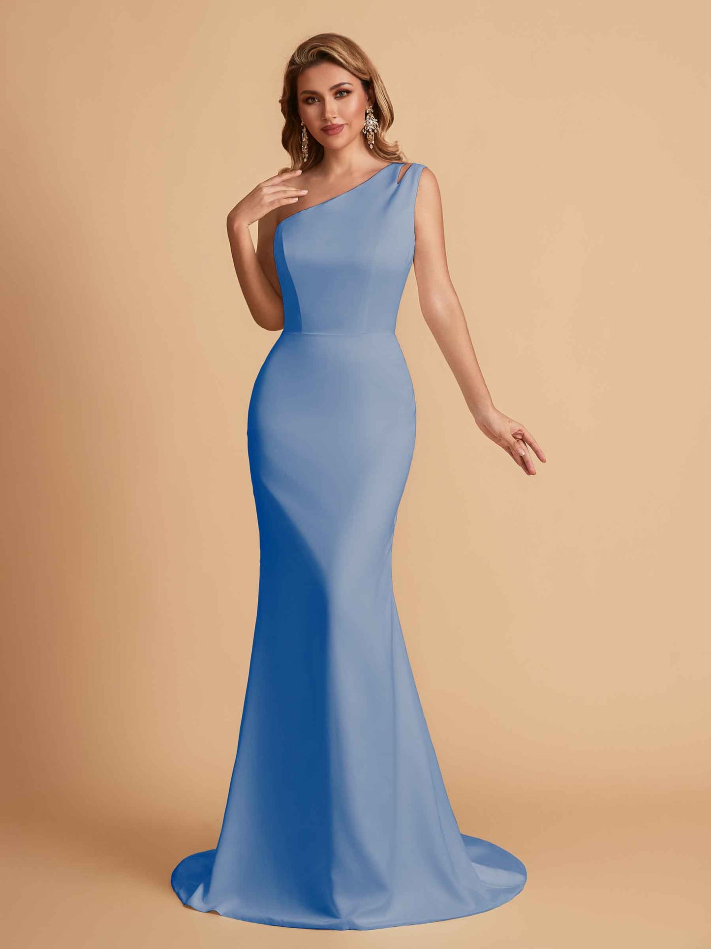 Elegant Satin One Shoulder Mermaid Side Slit Floor Length Bridesmaid Dresses