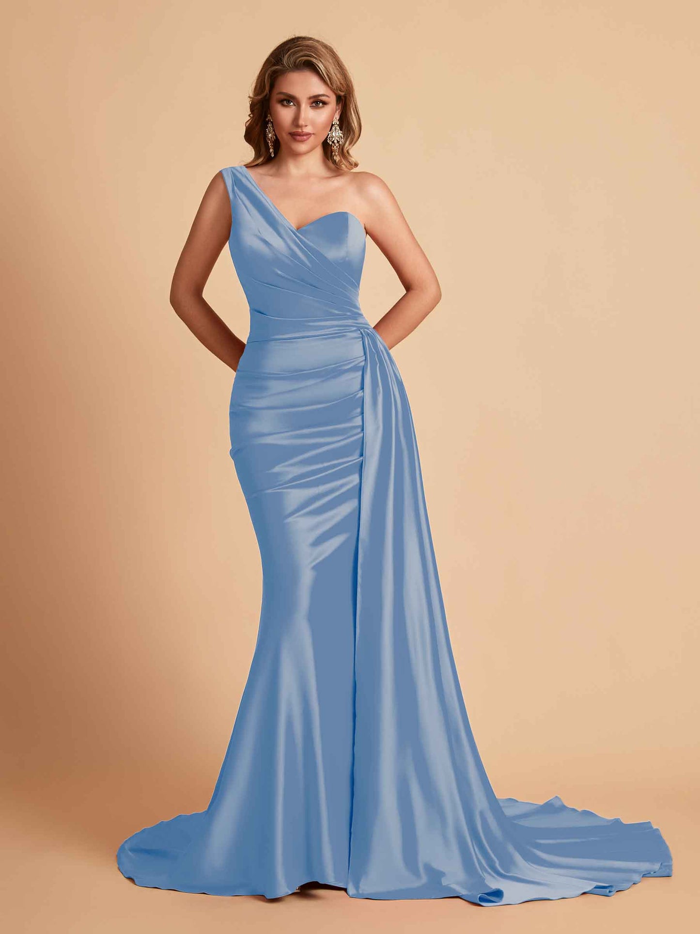 Sexy Satin Mermaid One Shoulder Maxi Long Bridesmaid Dresses Online