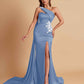 Elegant Soft Satin Sweetheart One Shoulder Side-Slit Mermaid Bridesmaid Dresses