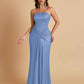 Sexy Soft Satin Mermaid Strapless Floor-Length Mermaid Bridesmaid Dresses