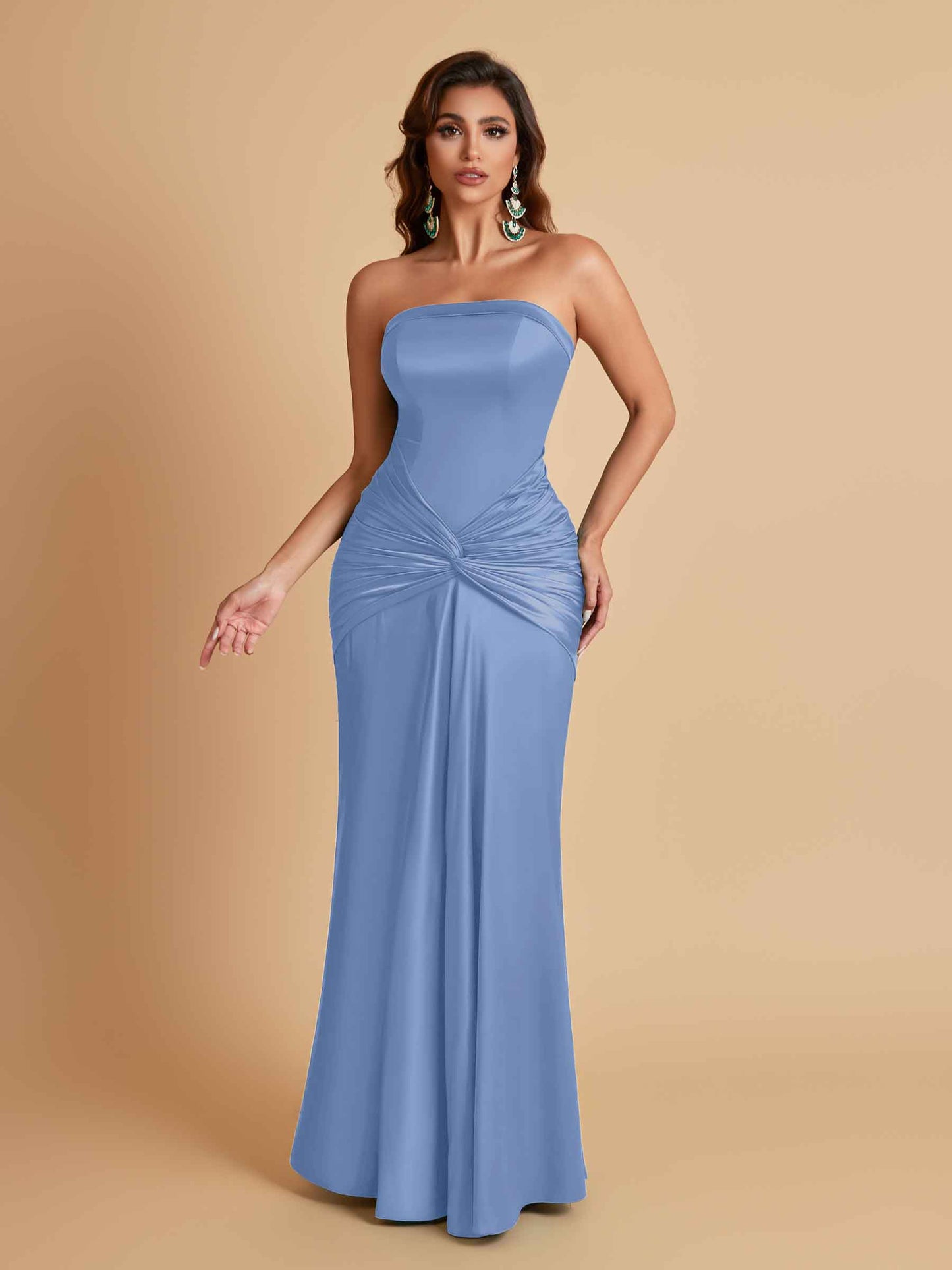 Sexy Soft Satin Mermaid Strapless Floor-Length Mermaid Bridesmaid Dresses