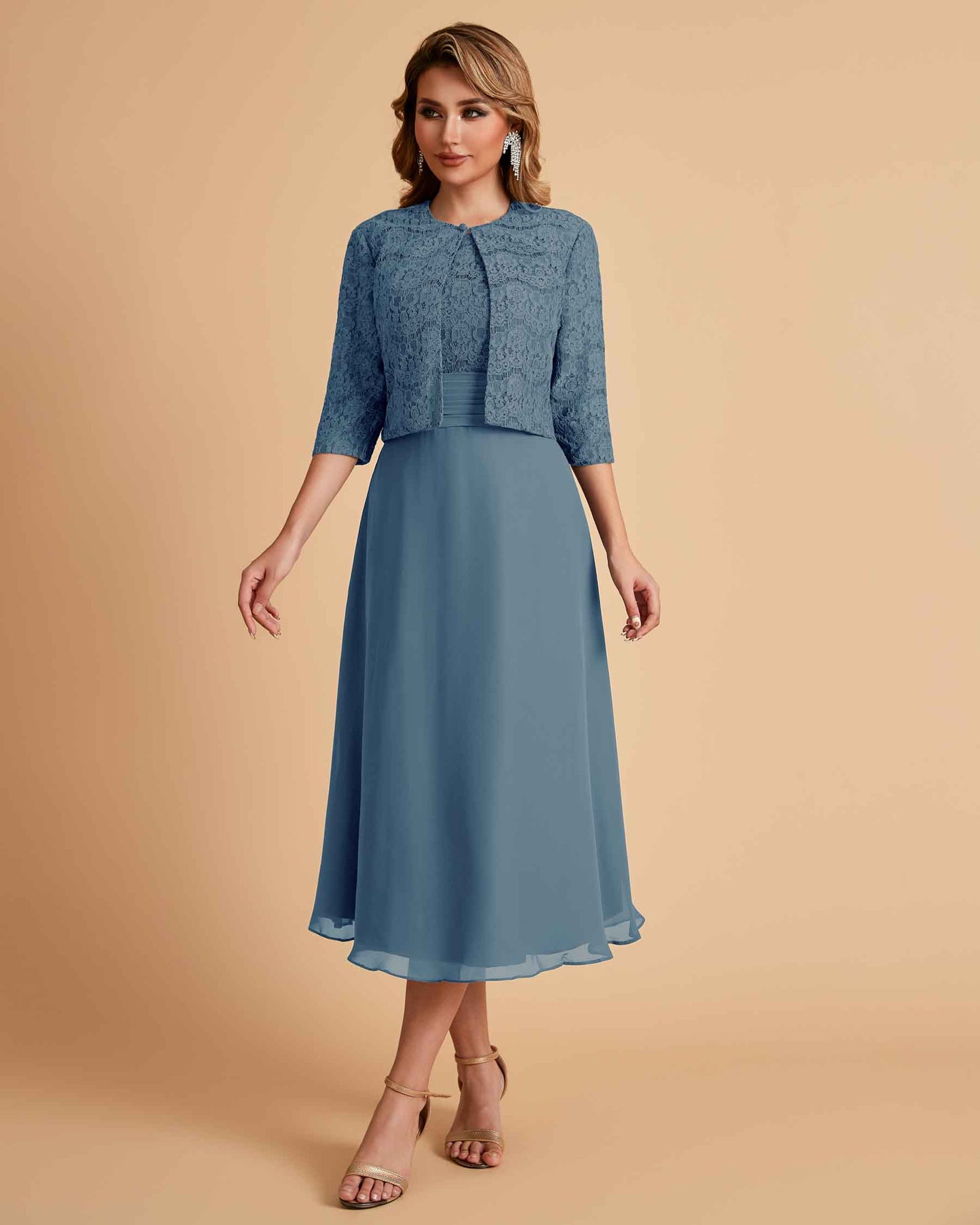 Elegant A-line Bateau Sleeveless Tea Length Mother of the Brides Dresses Online