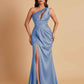 Sexy One Shoulder Soft Satin Side Slit Floor-Length Mermaid Bridesmaid Dresses