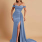 Gorgeous Soft Satin V-neck Off-the-Shoulder Side-Slit Mermaid Bridesmaid Dresses