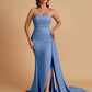 Simple Soft Satin Mermaid Strapless Floor-Length Mermaid Bridesmaid Dresses