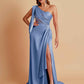 Sexy Soft Satin Mermaid One Shoulder Asymmetrical Side Slit Floor-Length Bridesmaid Dresses