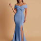 Elegant Soft Satin Mermaid Off Shoulder Side Slit Floor-Length Bridesmaid Dresses