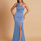 Elegant Soft Satin One Shoulder Strapless Side-Slit Mermaid Bridesmaid Dresses