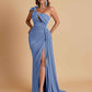 Gorgeous One Shoulder Bow Knot Soft Satin Side Slit Floor-Length Mermaid Bridesmaid Dresses