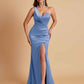Gorgeous One Shoulder Soft Satin Side Slit Floor-Length Mermaid Bridesmaid Dresses