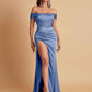 Sexy Off the Shoulder Soft Satin Side Slit Floor-Length Mermaid Bridesmaid Dresses
