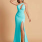 Sexy Mermaid One Shoulder Key Hole Bridesmaid Dresses Floor Length Bridal Party Dresses