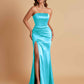 Elegant Soft Satin Strapless Split Side Mermaid Bridesmaid Dresses