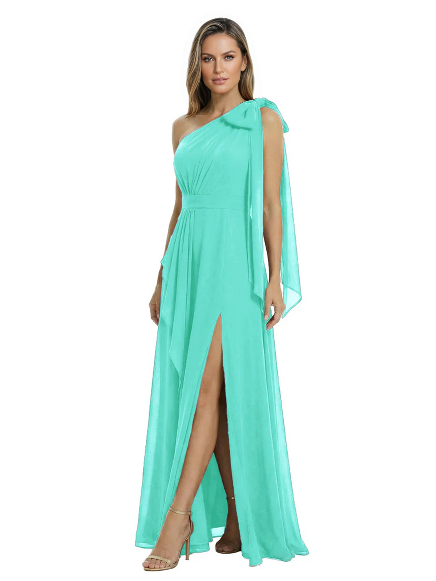 One-Shoulder Mother of the Bride Dress Chiffon Gown with Long Sash Detail