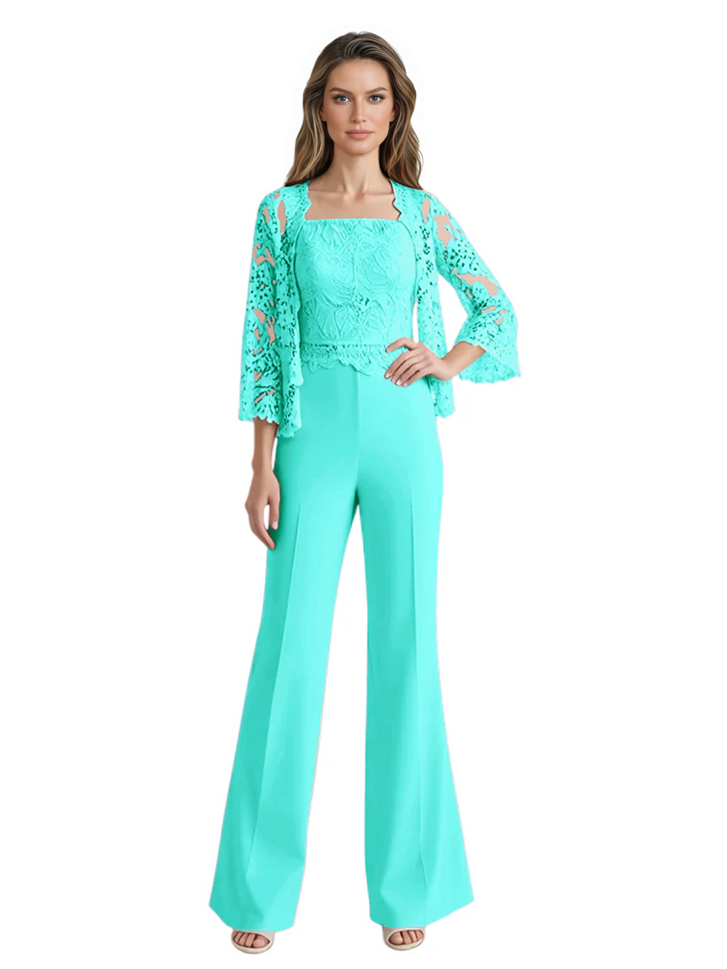 Mother of the Bride Jumpsuit with Lace Jacket 3/4 Sleeve Formal Pant Suit