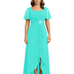 Formal High-Low Mother of the Bride Gown Sleeved Chiffon Maxi Dress Ruched Waist