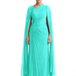 Elegant Asymmetric Neck Long A-Line Chiffon Mother of the Brides Dresses Mom Outfit with Cape